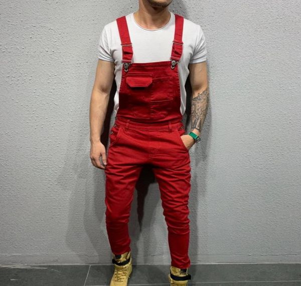 

2019 high street pockets jeans men fashion slim fit denim jumpsuits modish strap overalls casual suspender distressed jeans pant6269137, Blue