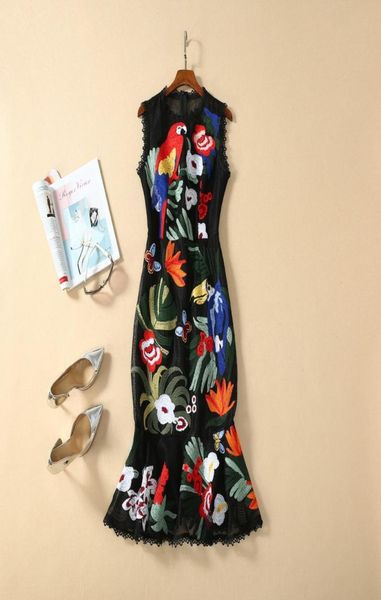 

european and american women039s wear for spring 2021 sleeveless parrot flower embroidery fashionable fishtail dresses4756177, Black;gray