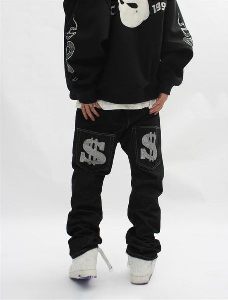 

men039s jeans with print straight baggy punk men39s fashion harajuku pants printed oversize streetwear y2k black trendyol hi4112988, Blue