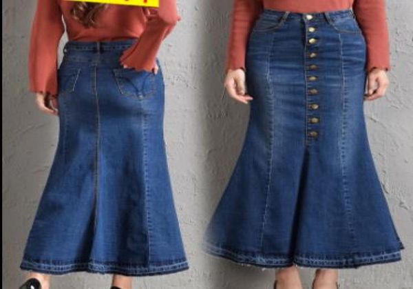 

7xl 8xl autumn new women denim skirt high waist ruffles slim woman skirt plus size long casual jean skirts jr345641250, Black