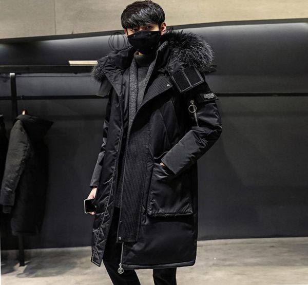 

winter thickened knee down jacket men039s coat plus long winter clothes trend fur collar big jacket tooling8329063, Black