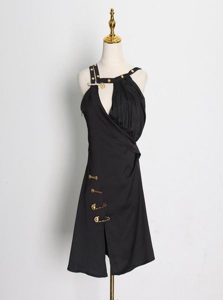 

1115 2021 runway dress spring summer dress brand same style dress empire sleeveless stand collar black panelled sh5828487