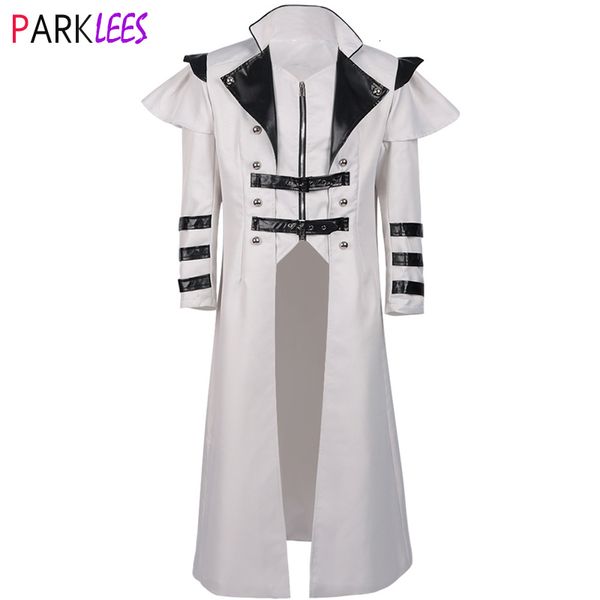 

men's suits blazers white steampunk vintage tailcoat jacket mens gothic victorian frock coat uniform medieval cape halloween cosplay co, White;black