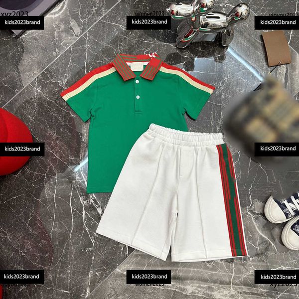 

kids tracksuits baby clothes sets summer fresh green suits size 100-150 cm 2pcs lapel t-shirt and letter stripe shorts april11, White