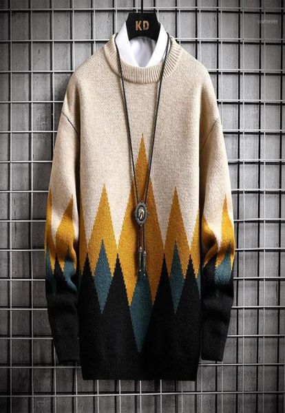 

men039s sweaters patchwork oneck loose sweater fashion 2021 pullover autumn men winter pattern knitted mens casual bottom shir6597542, White;black