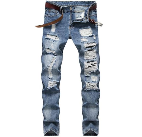 

men039s jeans men european and american straight slim ripped holes washed frayed casual daily4798429, Blue