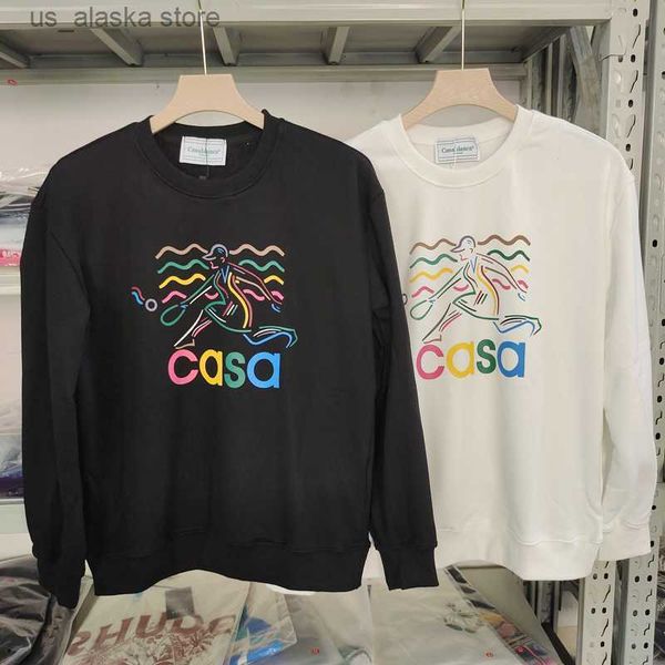 

men's hoodies sweatshirts colorful wave tennis sports print casablanca sweatshirts round neck 2023 fall winter pullover for men women t, Black
