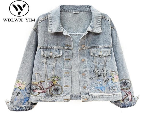 

streetwear women denim jacket fashion print jeans jacket womens loose denim coat washed jeans coats graffiti harajuku jackets9645998, Black;brown