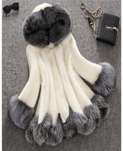 

fur coat female fur mink hair medium length hooded slim winter jacket coat collar natural liner long outerwear2506159, Black