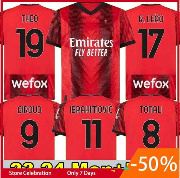 

23 24 ibrahimovic soccer jerseys giroud tomori 2023 2024 ac milans tonali bennacer rebic romagnoli leao kessie men kids kit football shirt, White;black