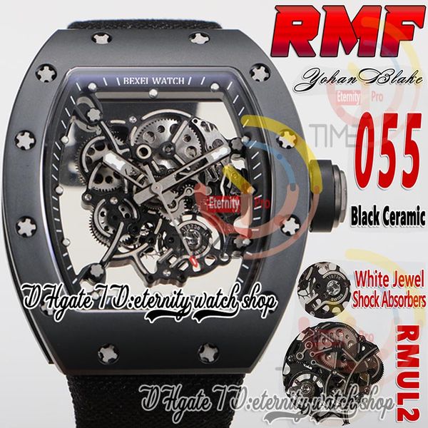 

rmf 055 mens watch rmul2 mechanical hand-winding black ceramic case gray sand screws skeleton dial black inner ring nylon leather band super, Slivery;brown