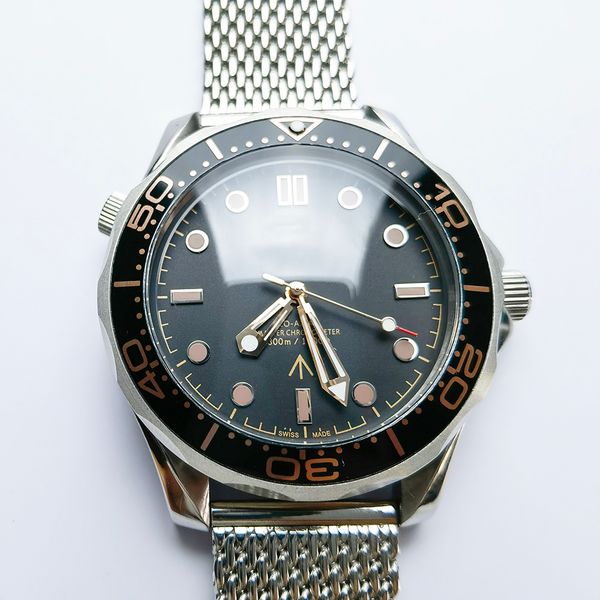 

men's titanium diving watch retro 42mm seahorse series 210.90.42.20.01.001 luminous time standard woven steel band special men's w, Slivery;brown
