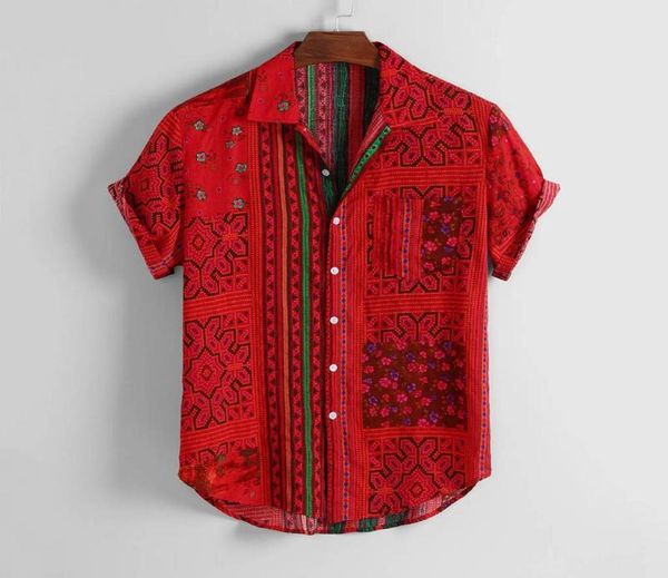 

kancoold shirt mens vintage ethnic printed turn down collar short sleeve loose casual shirts hip hop streetwear male camisa jun16834821, White;black