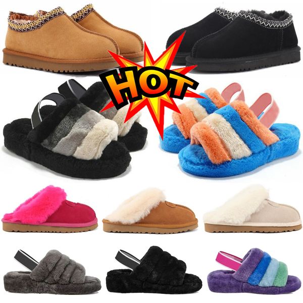 

boots designer tasman slippers chestnut fur slides sheepskin shearling tazz mules women men ultra mini platform shoes suede comfort fall win, Black