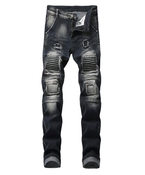 

mens winter jeans hip hop rock men pants clothes jean homme distressed ripped denim biker jeans masculino6782870, Blue