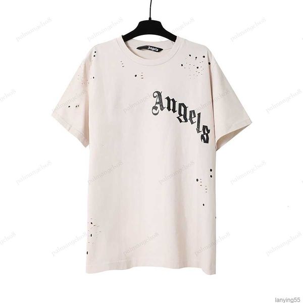 

mens shirts womens t shirt plam designer angels ripped vintage shirts large size cotton casual crewneck clothes short sleeve luxury hip hop, White;black