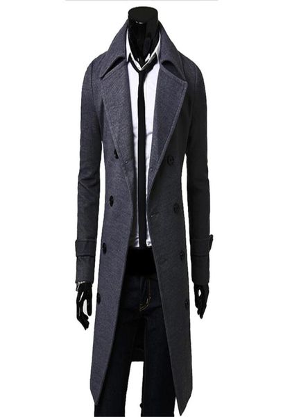 

fallmen long peacoat winter down jacket mens coat male camelblackgray wool overcoat manteau mc0563926873, Black