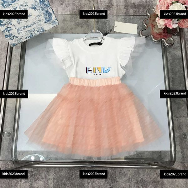 

kids clothes child sets baby 2pcs petal sleeve t-shirt and mesh cute skirt new arrival size 100-150 cm mar12, White