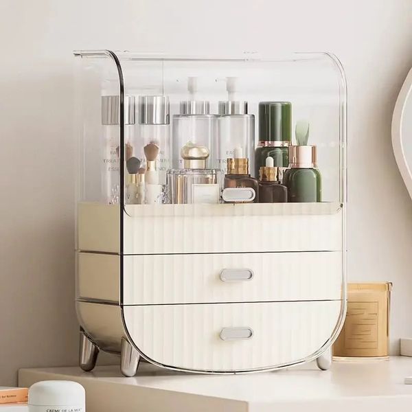 

1pcs multi-layer pet cosmetics storage box, dust-proof transparent deskdrawer storage box, dressing table skincare lipstick storage shelf, g