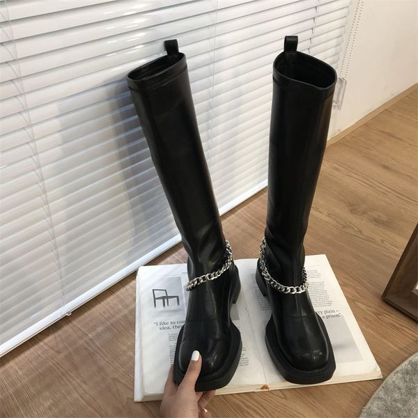 

boots bkqu south korea dongdaemun square head chain women's autumn winter fashion allmatch comfortable black knight 230818