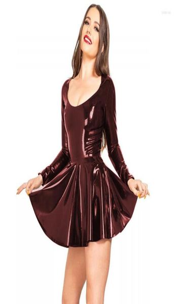 

casual dresses 12 colors gothic club party pvc dress wet look women skater mini low cut long sleeve vestido novelty aline dancing8181404, Black;gray