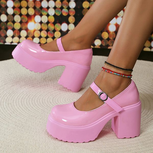 

dress shoes lucyever pink mary jane shoe 2023 ankle buckle y platform pumps woman pu leather party plus size 43 230818, Black