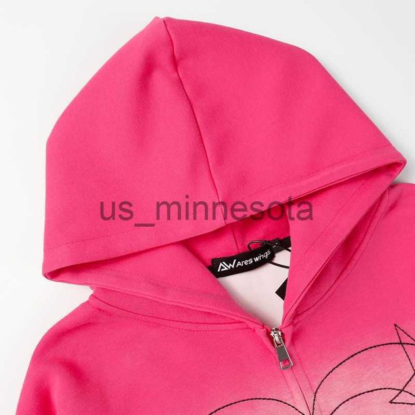 

men's hoodies sweatshirts 2023 fall winter ares wings zipper hooded jacket embroidery heart graphics loose hoodie men women high street, Black