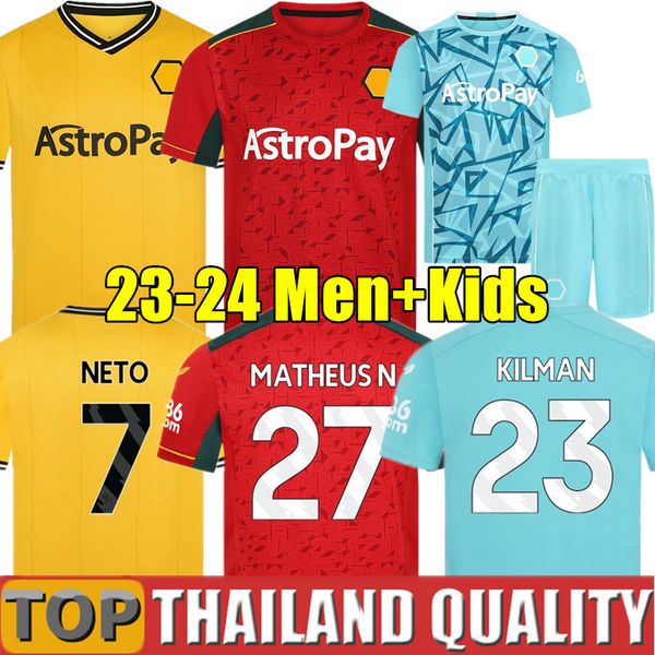 

23 24 wolves soccer jerseys neto kilman matheus n. cunha guedes wanderers away ait-nouri gomes kalajdzic wolverhampton 2023 2024 football sh, Black;yellow