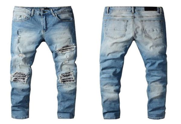 

new arrivals mens jeans designers white off light reflection fit arrival biker jeans distressed diamond stripes pants 7231777, Blue