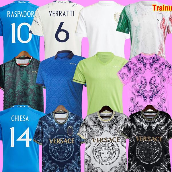 

italia 2023 soccer jerseys 125th player version maglie da calcio totti chiesa barella pirlo buffon italy 23 24 football shirt t women men se, Black;yellow