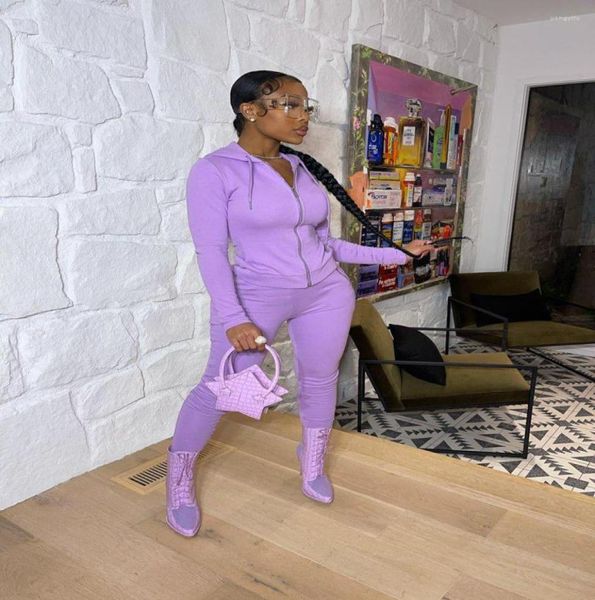 

women039s tracksuits solid two piece set women casual sportswear fitness zipper long sleeve hooded sweat pants slim matchin1331415, Gray