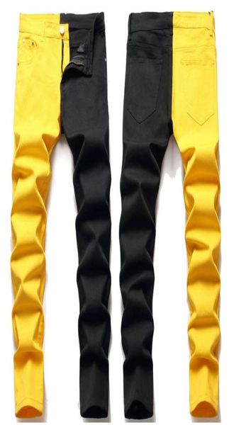 

color design autumn and winter jeans men039s yellow black stretch trousers washed men039s leisure9667733, Blue