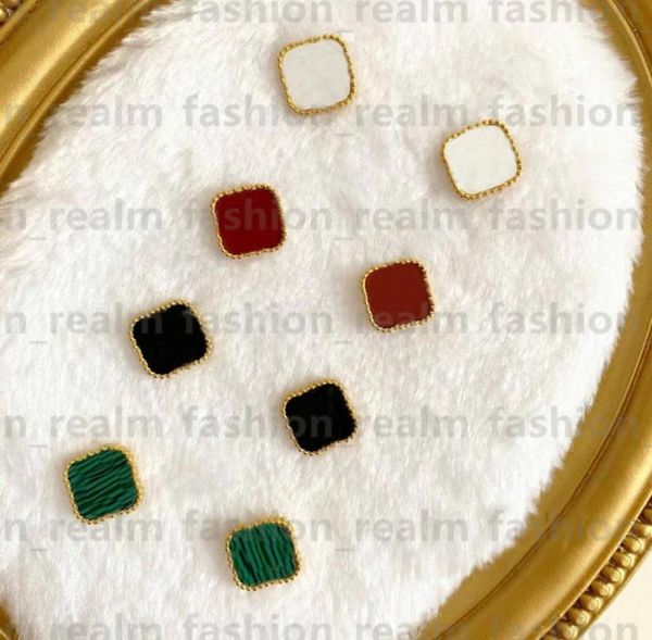 

designer earring vintage 4four leaf clover charm stud earrings back motherofpearl silver 18k gold plated agate for women weddin6301903, Golden