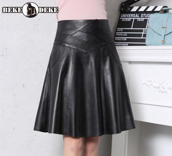 

skirts s5xl plus size skirt women genuine leather high waist midi female black 60 cm long faldas mujer real skin pleated jupe4868166