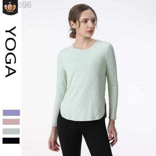 

desginer al yoga t short women's loose fitting running sports smock casubreathable long sleeved quick drying fitness suit, White
