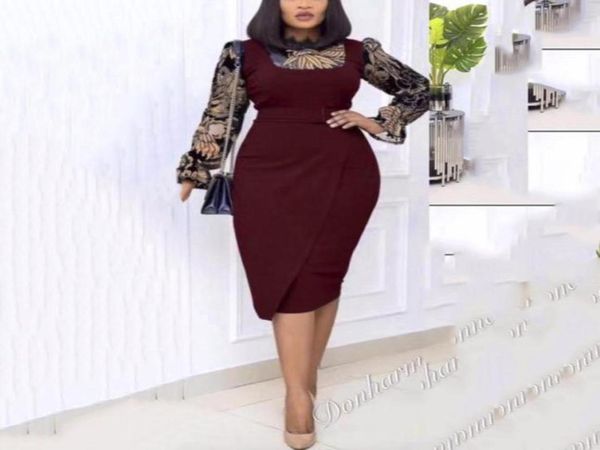 

casual dresses african office for ladies patchwork bodycon high waist mid calf elegant business work wear clothes dress midi 20214743702, Black;gray