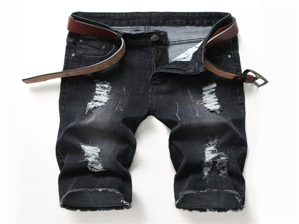 

mens denim shorts thin section elastic slim fit ripped jeans shorts summer fashion casual male short pants3647854, Blue