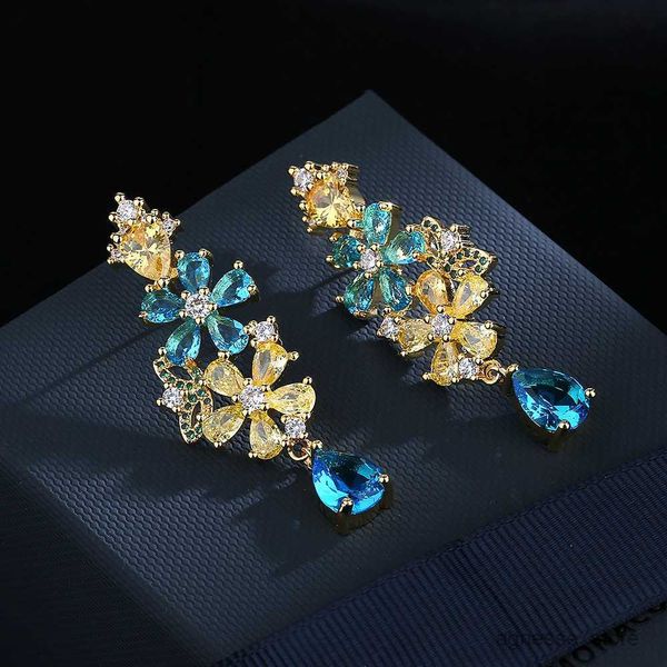 

charm new cubic zirconai colorful eardrop women fashion statement stud earring bridal crystal jewelry r230819, Golden