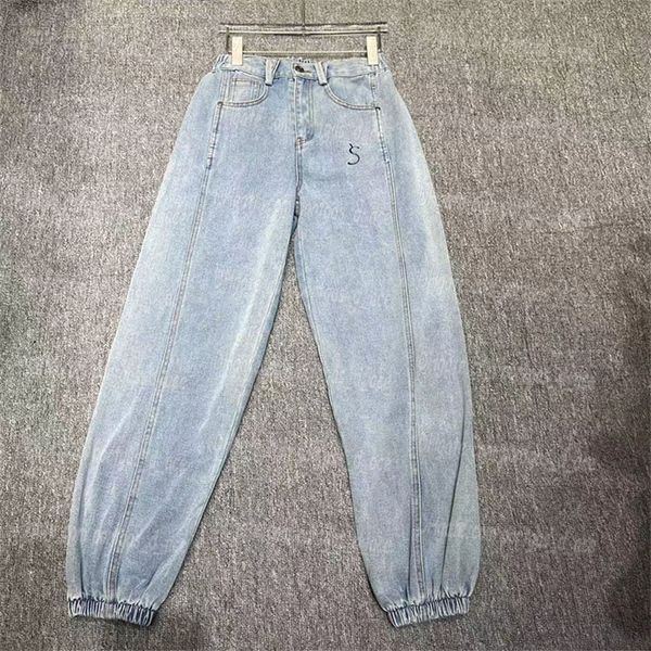 

letters women jeans casual woman denim legging pants elastic waist blue jeans trousers, Black