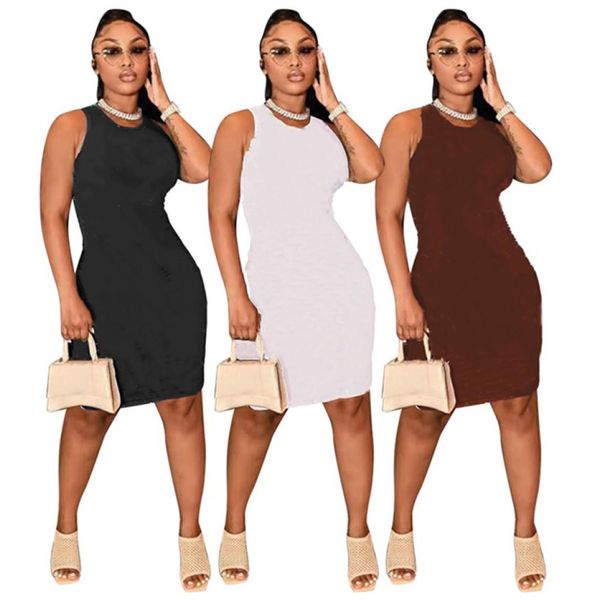 

designer women casual dresses sleeveless printed summer dress bodycon crew neck sundress one piece skirt package hip mini skirts b4108816, Black;gray