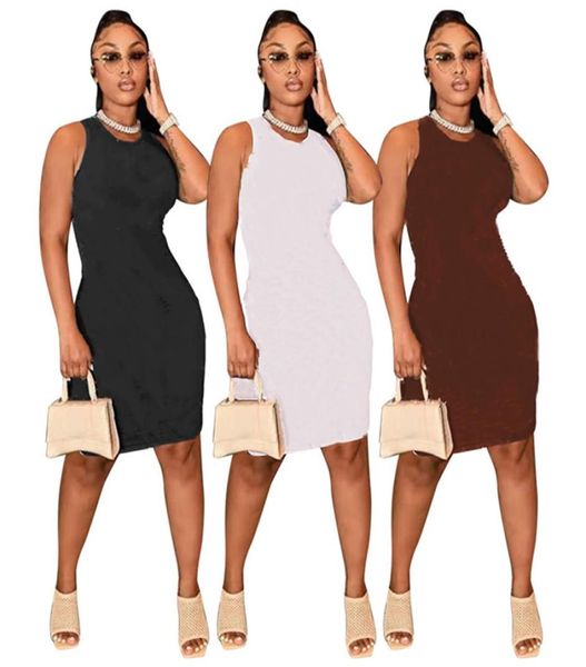 

designer women casual dresses sleeveless printed summer dress bodycon crew neck sundress one piece skirt package hip mini skirts b8872877, Black;gray