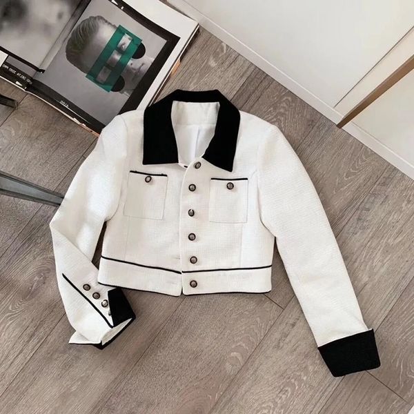 

women's jackets white short women jacket spring autumn fashion small fragrance coat patchwork design wild office lady slim temperament, Black;brown