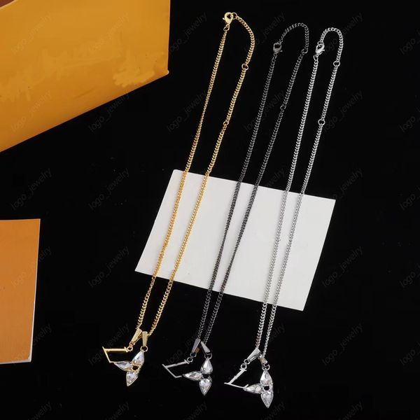 

luxury designer fashion letter pendant necklace women's crystal necklace for women party engagement gift jewelry with box, Silver