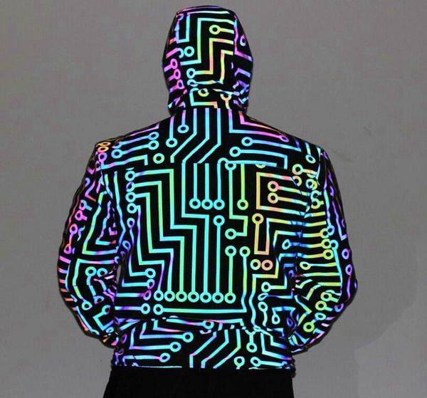 

women039s jackets couple rainbow reflective luminous jacket colorful geometric pattern hip hop glowing for spring undefined 2024117823, Black;brown