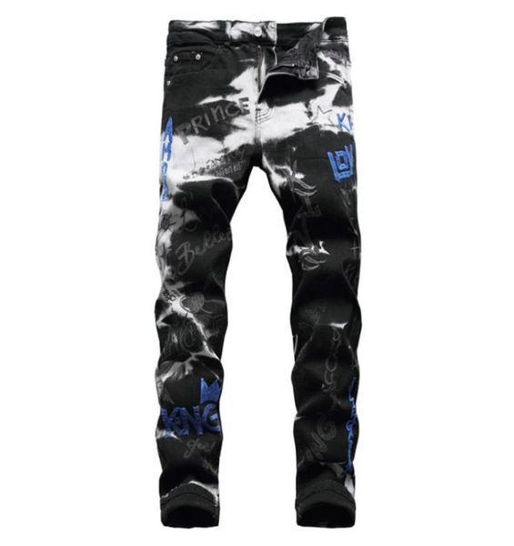 

men039s jeans letters embroidery black stretch denim embroidered pencil pants trousersmen039s2496840, Blue
