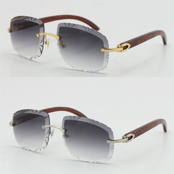 

whole rimless wood carved lens sunglasses for women vintage limited wooden trimming len 18k gold metal frame sun glasses unise2747, White;black