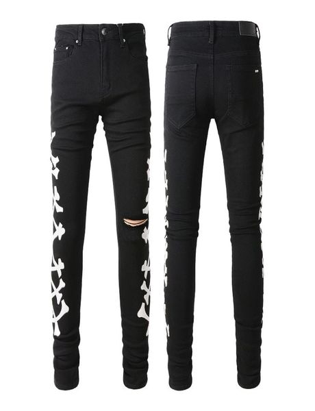 

men jeans for man skinny jeans designer pants rip slim fit with bone black biker denim stretch motorcycle trendy knee hole long st6443941, Blue