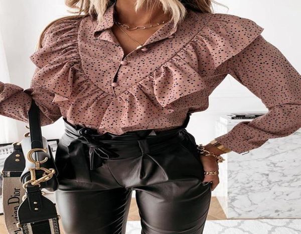 

women's blouses & shirts elegant turn-down collar women blouse shirt ruffles long sleeve casual ice blusaswomen's8241809, White
