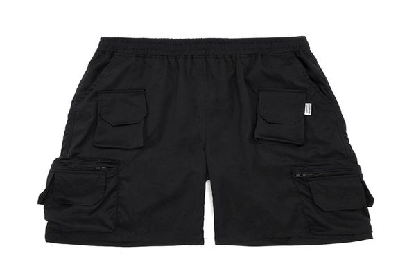 

pants elastic waist multipockets cargo shorts for men summer wide leg solid oversized style knee lenght5712666, Black