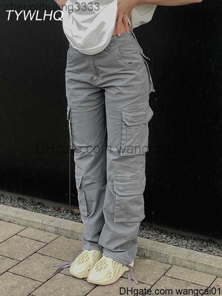 

men's pants vintage cargo pants baggy pants women fashion 90s streetwear pockets wide g high waist straight y2k denim trousers overalls, Black